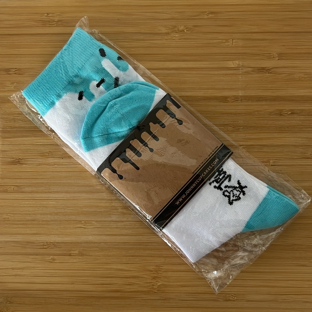 Johnny Cupcakes Men’s Socks‎ White Aqua Frosting Drip OS Unisex - Picture 4 of 4